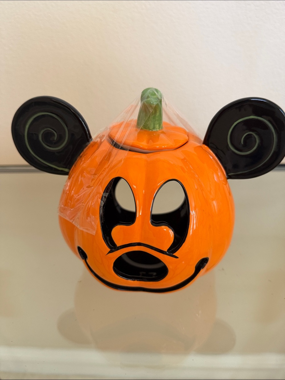 Official Disney Orange Pumpkin Mickey Mouse Candle Holder with Black Accent Ears